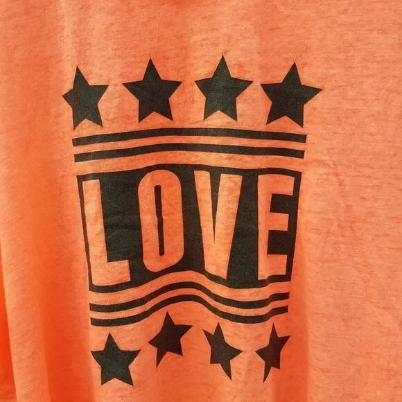 Juniors Tank Top Medium 7/9 Bright Orange Love w/Stars Slit Open Back NWOT - Picture 2 of 12